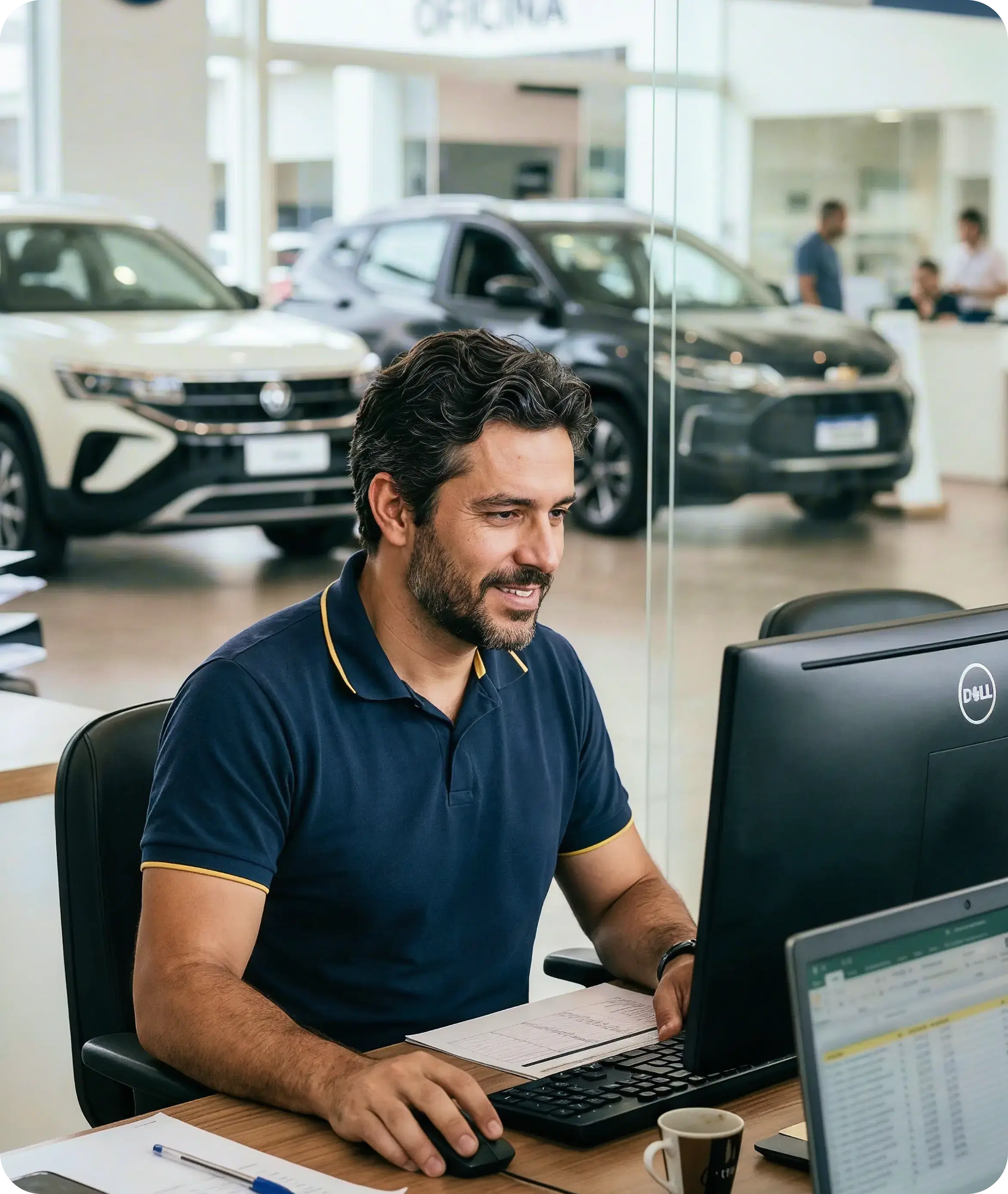 Vendedor utilizando computador